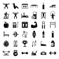 Gym time icons set, simple style