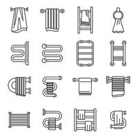 Home heated towel rail icons set, outline style vector