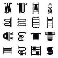 Bathroom heated towel rail icons set, simple style vector