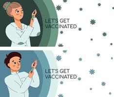 obtenga el banner vacunado diseño de banner vectorial de vacunas covid19. vector
