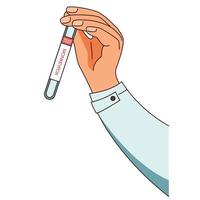 ilustración que representa una mano que sostiene un tubo de ensayo del examen del virus de la viruela del mono