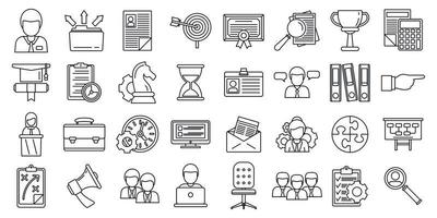 Managing skills employee icons set, outline style vector