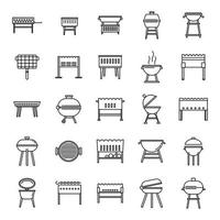 Bbq brazier icons set, outline style vector