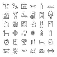 Morning gym time icons set, outline style vector