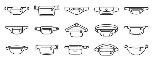 Fashion waist bag icons set, outline style vector