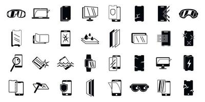 Protective glass icons set, simple style vector