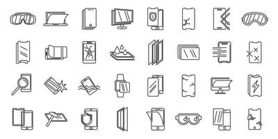 Modern protective glass icons set, outline style vector