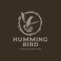 Little Hummingbird Hand Drawn Vintage Logo Template On Dark vector