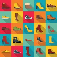 Footwear shoes icon set, flat style vector