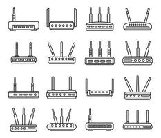 Modern router icons set, outline style vector