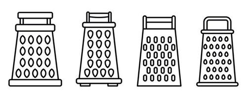 Kitchen grater icons set, outline style vector