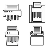 Conjunto de iconos de máquina trituradora, estilo de esquema vector