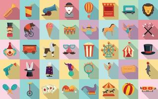 Circus icons set, flat style vector