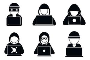 hacker, hombre, iconos, conjunto, simple, estilo vector