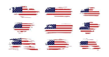 conjunto de bandera de estados unidos ondeando vintage. vector ondeando banderas americanas en textura grunge.