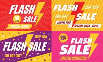 Flash sale banner set, flat style vector