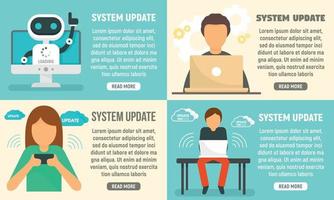 System update banner set, flat style vector