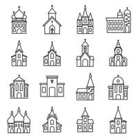 conjunto de iconos de la iglesia religiosa, estilo de contorno vector