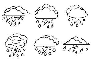 Weather thunderstorm icons set, outline style vector