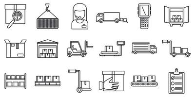 Warehouse building icons set, outline style vector