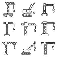 conjunto de iconos de grúa de construcción, estilo de esquema vector