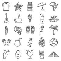 Brazil country icons set, outline style vector