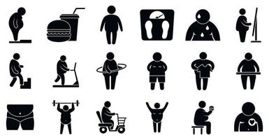 Overweight icons set, simple style vector