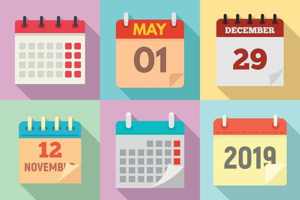Calendar icons set, flat style