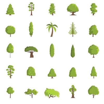 Tree icons set, flat style