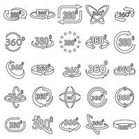 Virtual 360 degrees icons set, outline style vector