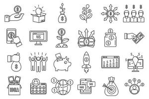 Crowdfunding idea icons set, outline style vector