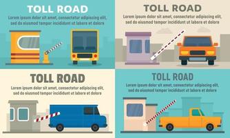 Toll road station banner set, flat style vector