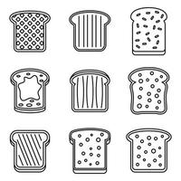 Toast butter icons set, outline style vector