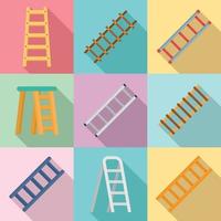 conjunto de iconos de escalera, estilo plano vector