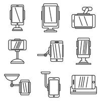 Mobile holder stand icons set, outline style vector