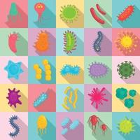 conjunto de iconos de bacterias, estilo plano vector