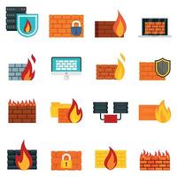 Firewall icons set, flat style