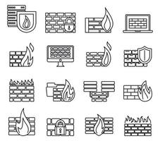 Firewall server icons set, outline style vector