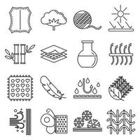 Fabric feature breathable icons set, outline style vector