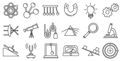 Physics science icons set, outline style vector