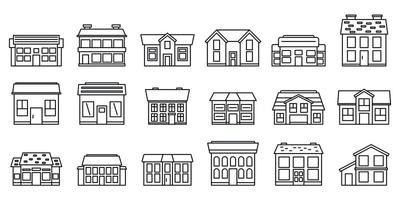 Cottage house icons set, outline style vector