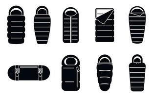 Adventure sleeping bag icons set, simple style vector