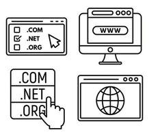 Web domain icons set, outline style vector