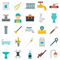 Plumbing icons set, flat style vector