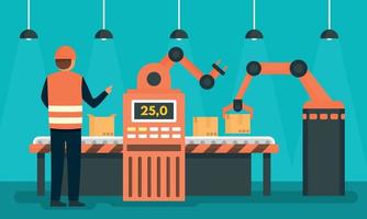 Factory assembly line concept background, flat style vector