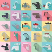 Faucet icons set, flat style vector