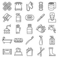 Sanitation disinfectant icons set, outline style vector