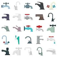 Faucet icons set, flat style vector