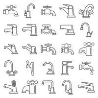 Water faucet icons set, outline style