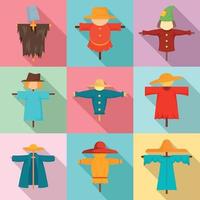 Scarecrow icons set, flat style vector